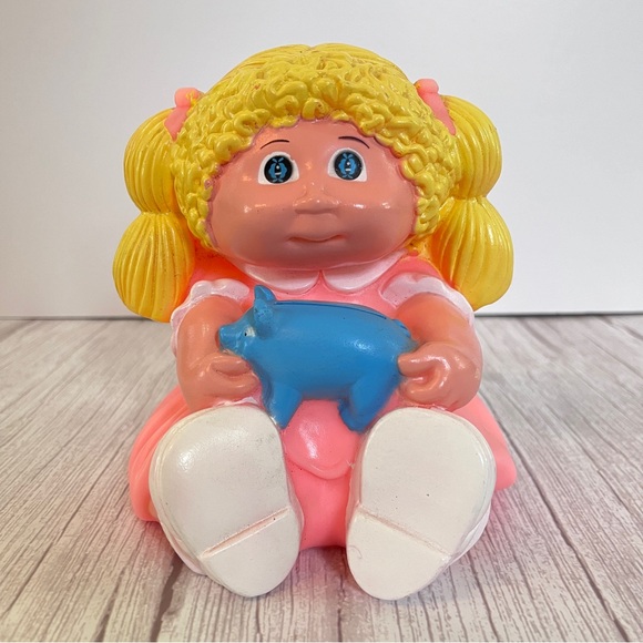 Vtg Cabbage Patch Kid 1983 Plastic Vinyl Bank Blonde Girl Pink Dress Blue Eyes - Picture 8 of 8